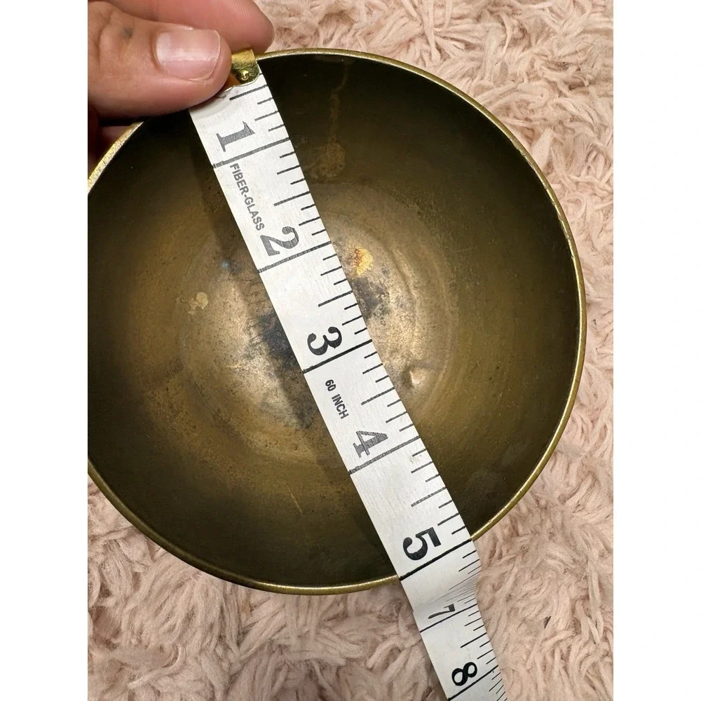 Antique Brass Pedestal Bowl Engraved Pattern Made in Korea 5 in Diameter Tested